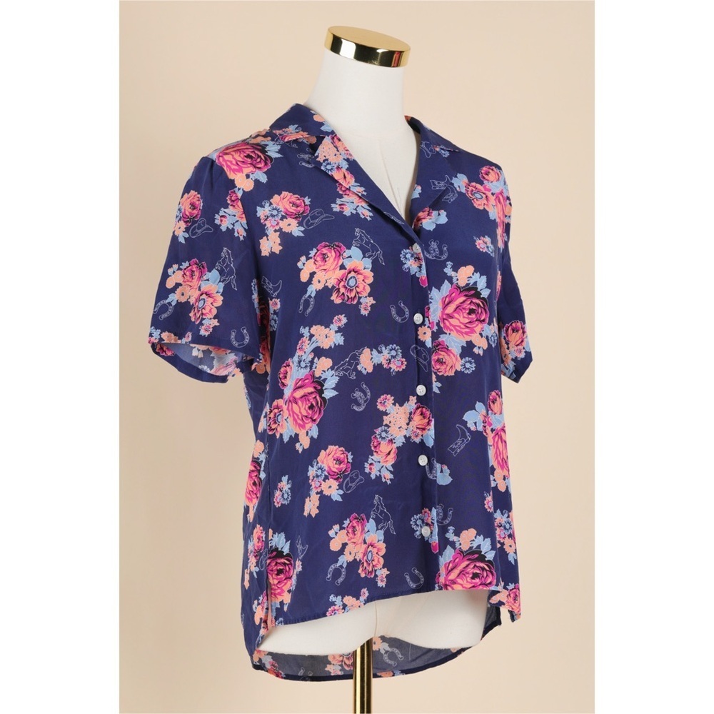Sz M ModCloth Call It A Classic Silk Camp Collar Western Cowgirl Shirt GUC